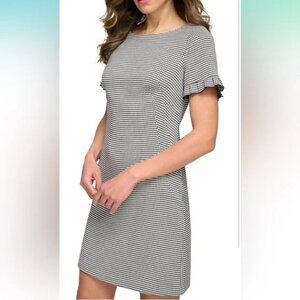 Tommy Hilfiger Houndstooth Short Sleeve Pleat Detail Sheath Dress